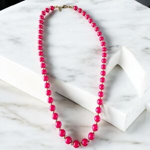 Vintage Monet Red Beaded Necklace – Signed – Gold Tone Accents